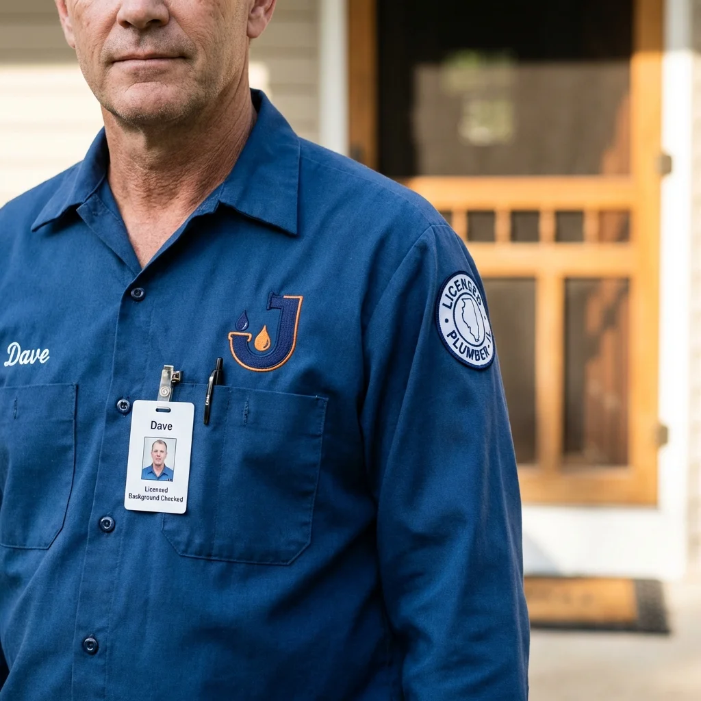 Licensed plumber showing ID badge in Berryville, AR