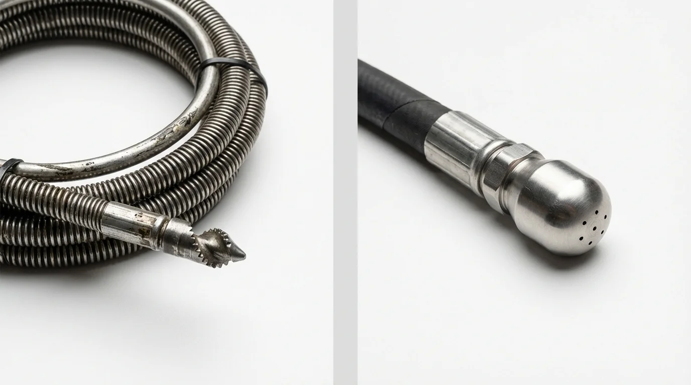 Drain snake cable and hydro jetting nozzle used for drain cleaning in Berryville, AR